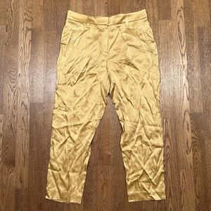Brunello Cucinelli Satin Gold Yellow Chino Trousers Pants Womens US 8